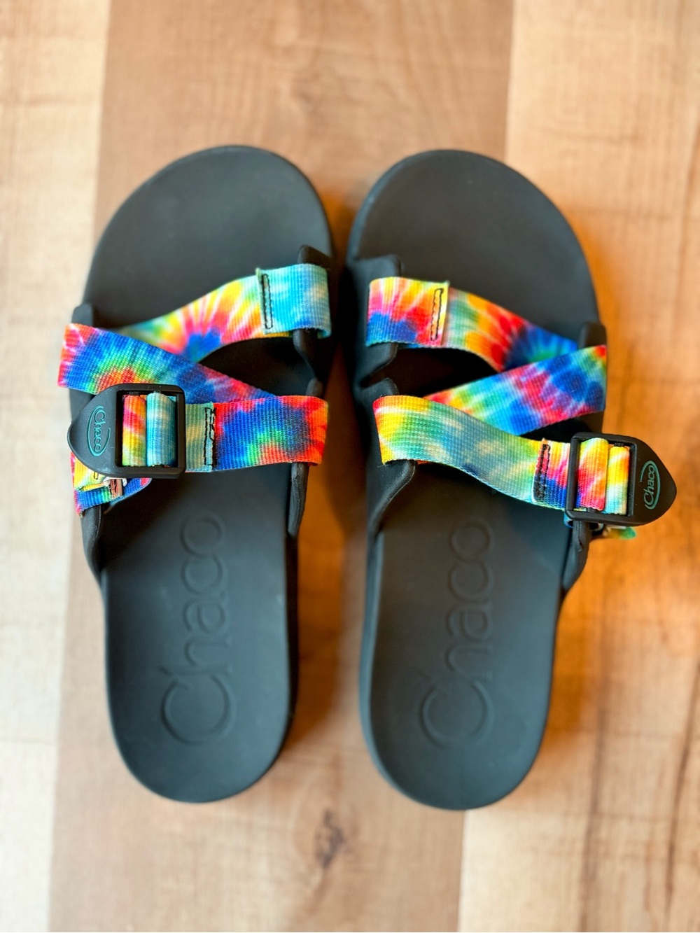 Chaco Chillos Slide Sandals - Rainbow Tie-Dye Womens Size 9
